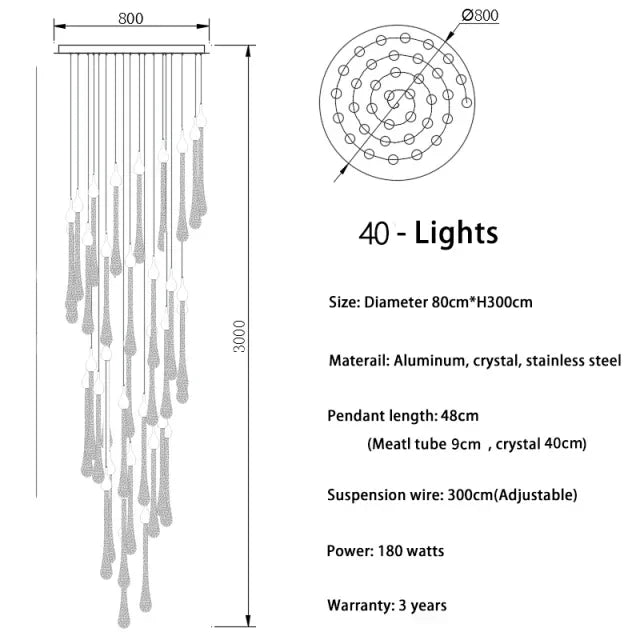 Chandelier - Modern Crystal LED Chandelier Gold Long Stair Fixtures SW-36210354 - SWEET-LIGHTS
