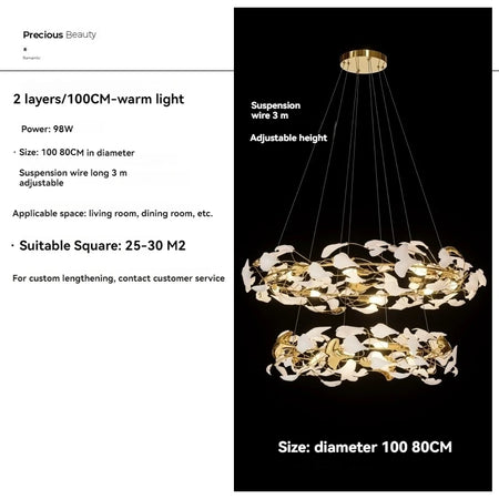 Chandelier - Round Ginko Leaf Staircase Light For Loft SW-36210789 - SWEET-LIGHTS