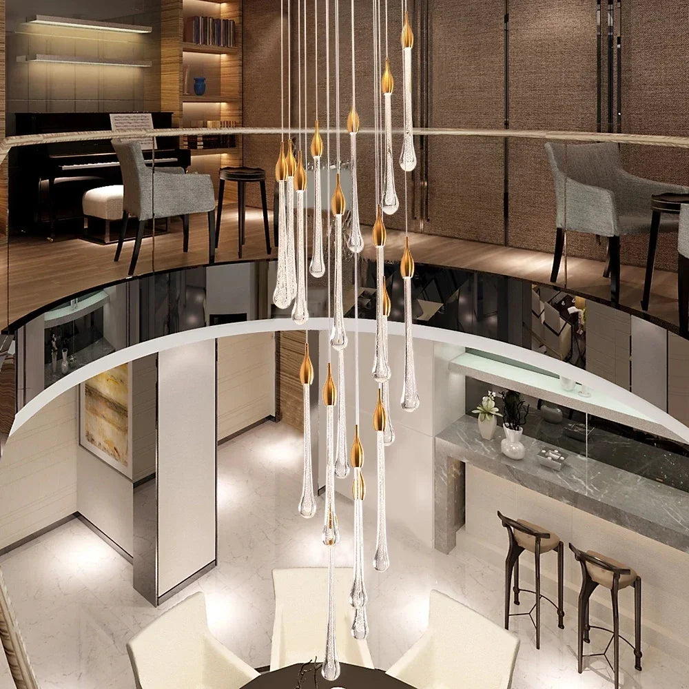 Chandelier - Modern Crystal LED Chandelier Gold Long Stair Fixtures SW-36210354 - SWEET-LIGHTS