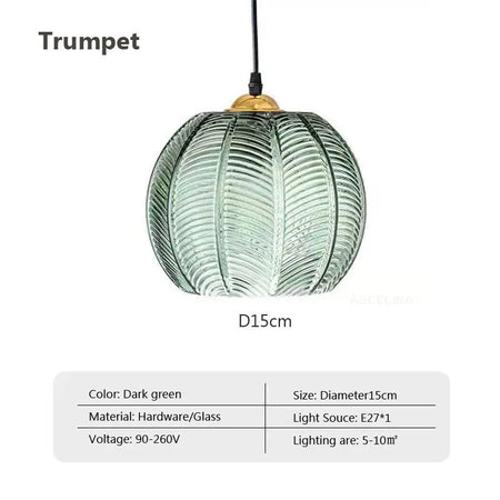 Pendant Light - Nordic Glass Green Leaf Pattern Fixture SW-36210789 - SWEET-LIGHTS