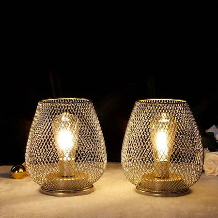 Table Lamp - Set of 2 Metal Cage Vintage Battery Operated LED Lanterns SW-36210789 - SWEET-LIGHTS