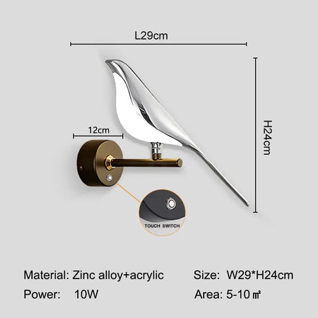 Wall Light - Creative Bird 360° Rotatable LED Wall Lamp Golden Touch Switch SW-36210457 - SWEET-LIGHTS