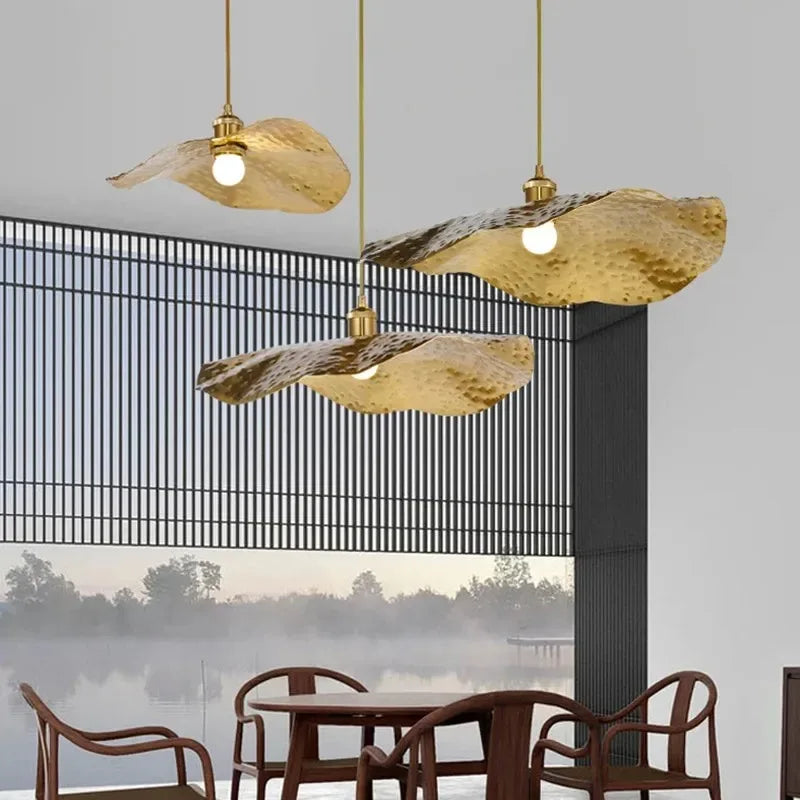 Pendant Light - Lotus Leaf Minimalist Hammered Brass Lamp SW-36210345 - SWEET-LIGHTS