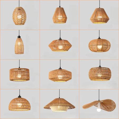 Pendant Light - Boho Rattan Pendant Light Fixture Vintage Farmhouse E27 Hand Woven Hemp Rope Hanging Chandelier SW-36210739 - SWEET-LIGHTS