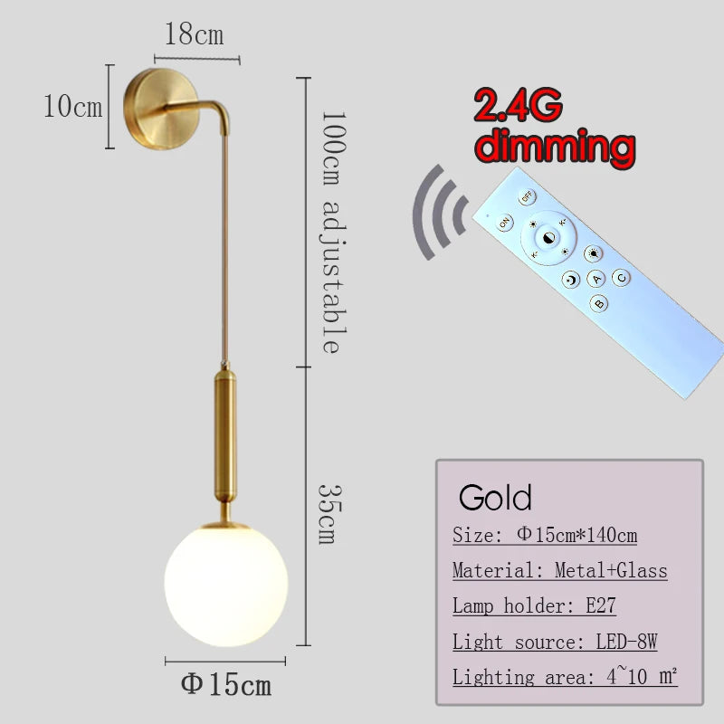 Wall Light - Nordic 2.4G Remote Control Dimming Black/Gold Lamp SW-36210345 - SWEET-LIGHTS