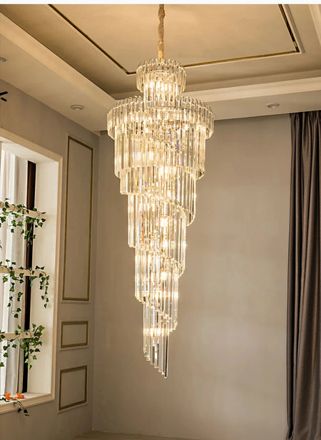 Chandelier - Long Crystal Staircase Gold Modern Lamp Luxury Villa Home Decor SW-36210458 - SWEET-LIGHTS