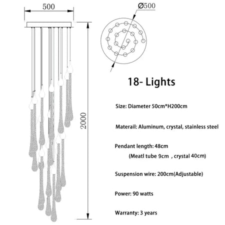 Chandelier - Modern Crystal LED Chandelier Gold Long Stair Fixtures SW-36210354 - SWEET-LIGHTS