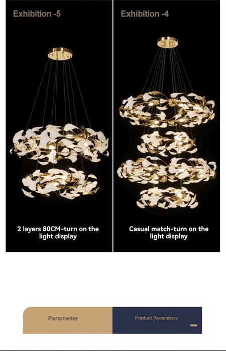 Chandelier - Round Ginko Leaf Staircase Light For Loft SW-36210789 - SWEET-LIGHTS
