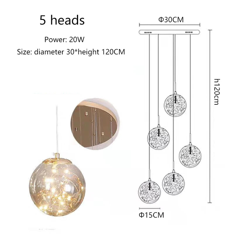 Pendant Light - Modern Led Chandelier Glass Ball Dimmable for Staircase Living Room SW-36210345 - SWEET-LIGHTS