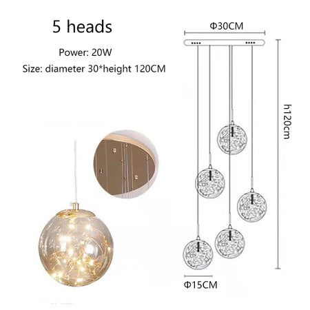Pendant Light - Modern Led Chandelier Glass Ball Dimmable for Staircase Living Room SW-36210345 - SWEET-LIGHTS