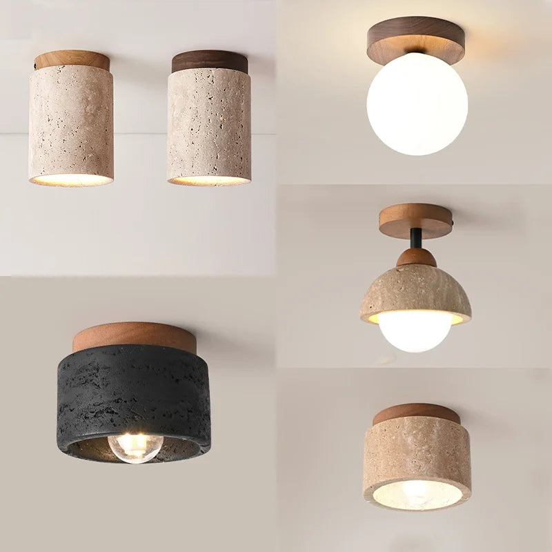 Spotlight - E27 LED Modern Stone Downlight Ceiling Lamp Living Room Home Decor Wood Round Light SW-36210458 - SWEET-LIGHTS