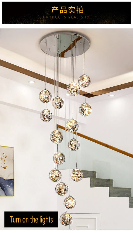 Pendant Light - Modern Led Chandelier Glass Ball Dimmable for Staircase Living Room SW-36210345 - SWEET-LIGHTS