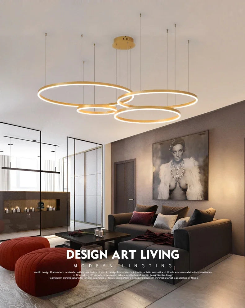 Pendant Light - Modern Ring Design LED Chandelier Gold for Living Dining Room Office Bedroom Home Decor SW-36210345 - SWEET-LIGHTS