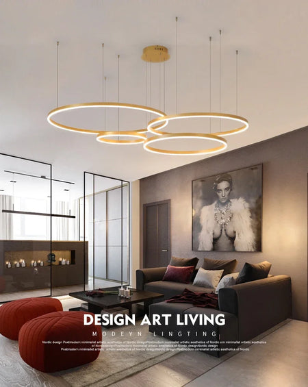 Pendant Light - Modern Ring Design LED Chandelier Gold for Living Dining Room Office Bedroom Home Decor SW-36210345 - SWEET-LIGHTS