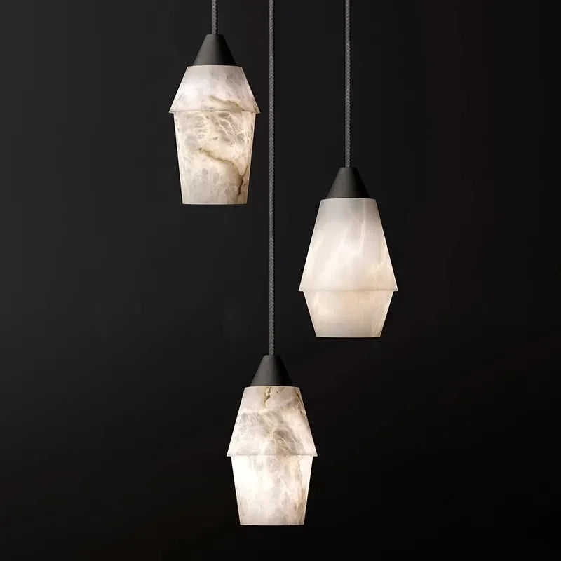 Pendant Light - Natural Marble Alabaster Copper Chandelier SW-36210349 - SWEET-LIGHTS