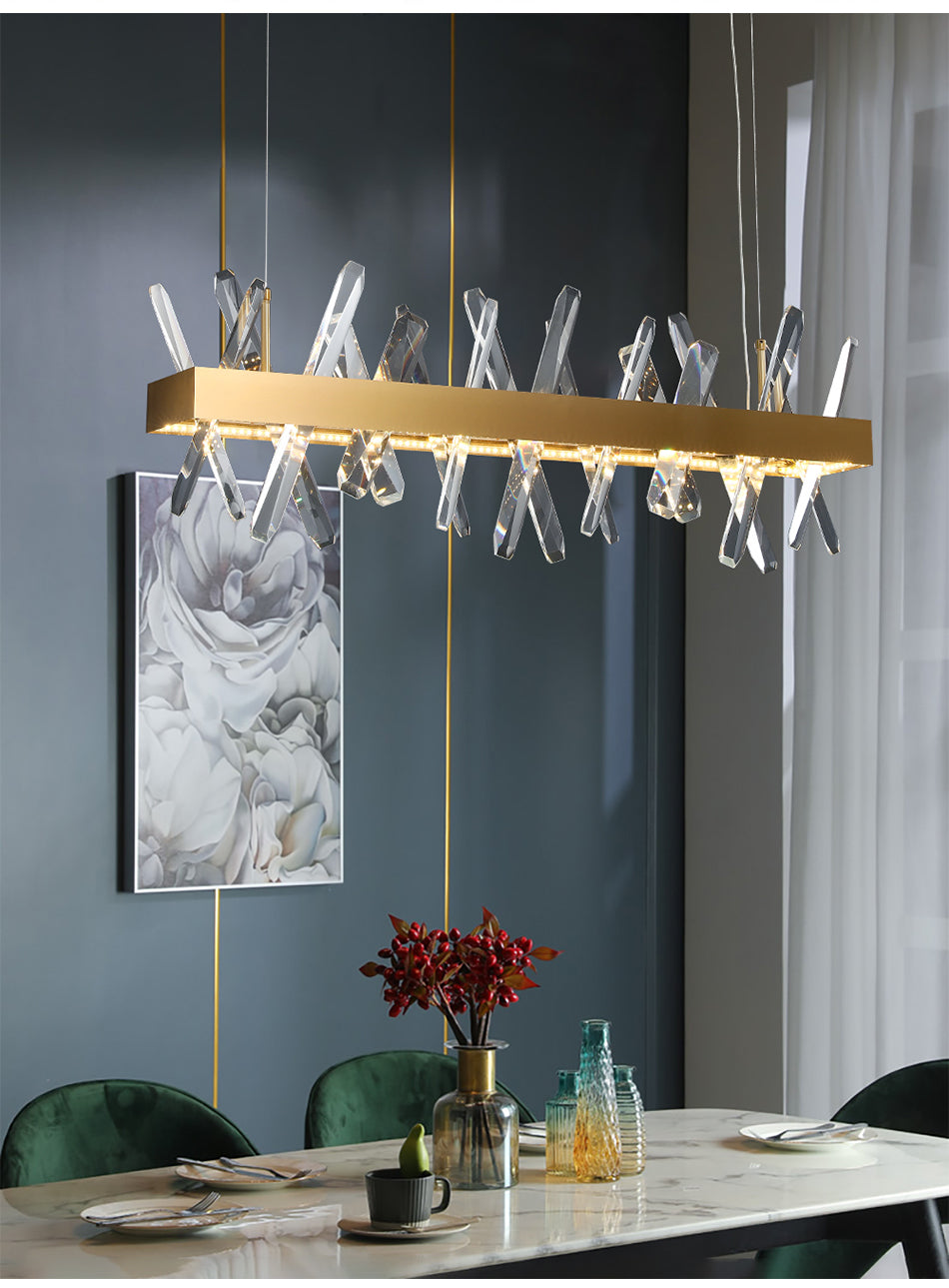 Pendant Light - Modern Rectangle Crystal Chandelier Gold LED for Living Room Kitchen Island SW-36210345 - SWEET-LIGHTS