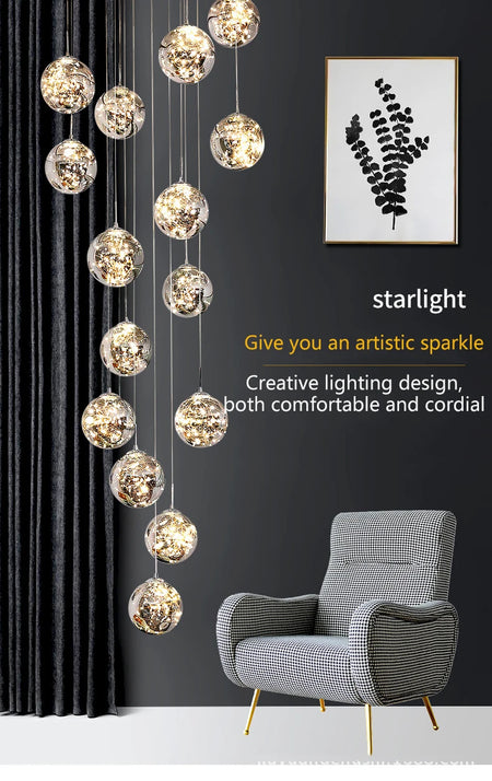 Pendant Light - Modern Led Chandelier Glass Ball Dimmable for Staircase Living Room SW-36210345 - SWEET-LIGHTS