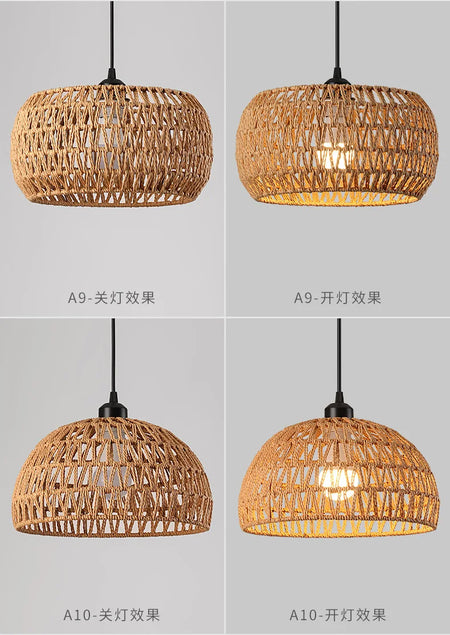 Pendant Light - Boho Rattan Pendant Light Fixture Vintage Farmhouse E27 Hand Woven Hemp Rope Hanging Chandelier SW-36210739 - SWEET-LIGHTS
