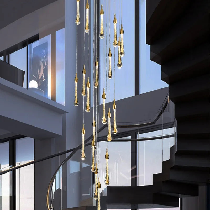 Chandelier - Modern Crystal LED Chandelier Gold Long Stair Fixtures SW-36210354 - SWEET-LIGHTS