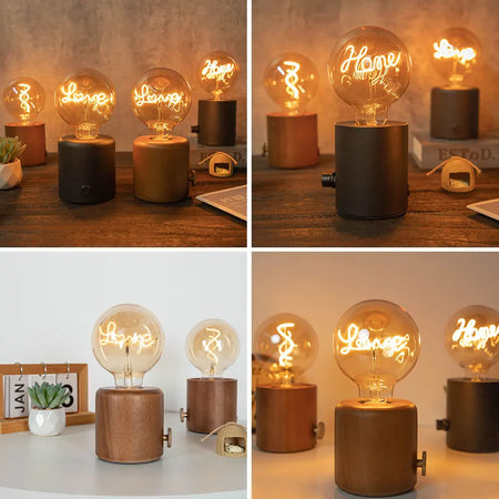 Table Lamp - Vintage Wood E27 Night Light EU Plug Retro Design SW-36210987 - SWEET-LIGHTS